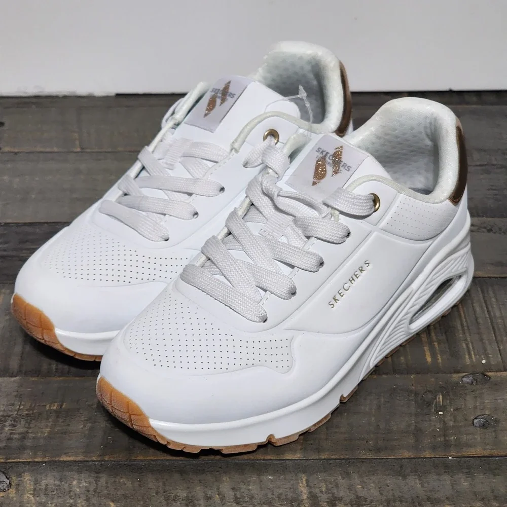 Skechers Street‎ Uno Gen1 Shimmer Away Shoes Girls US 2 White/Gold Sneakers